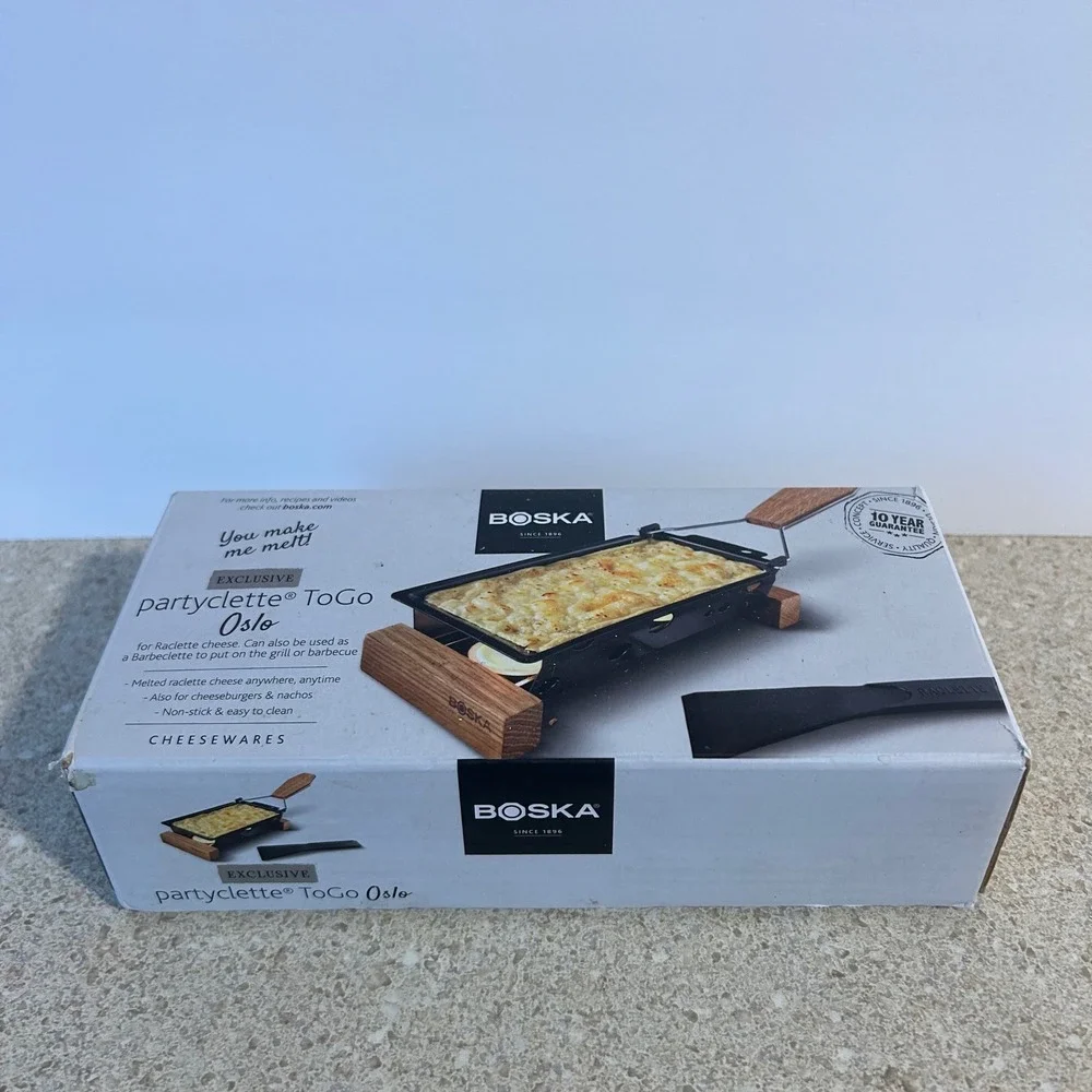 NIB Boska Partyclette ToGo Oslo Portable Raclette Cheese Melter Grill‎ Set Black